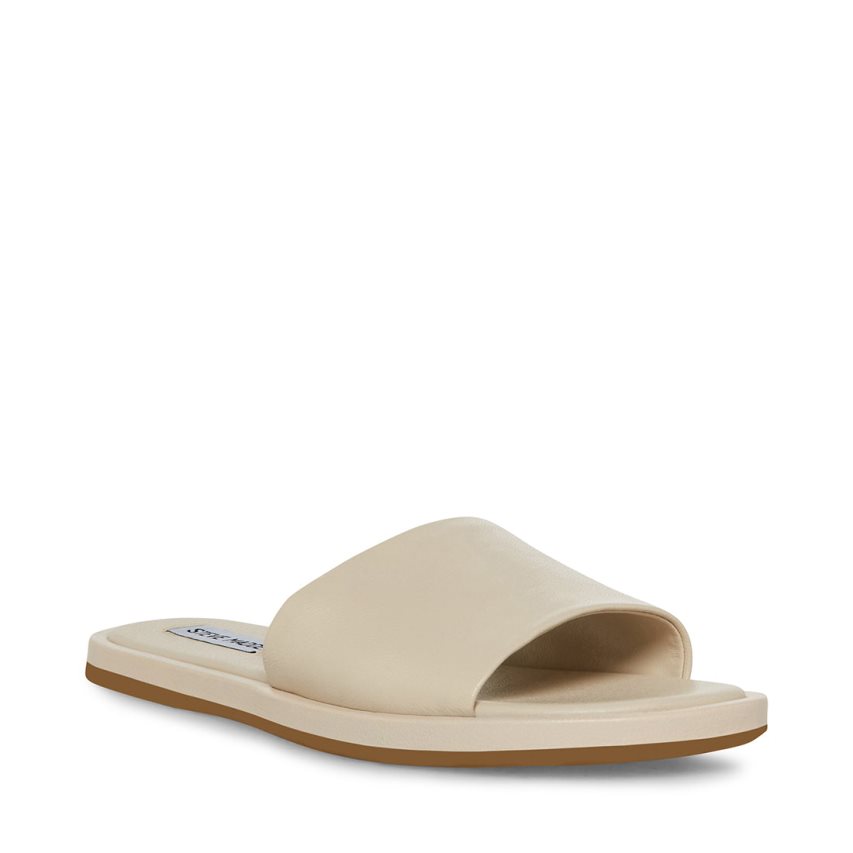 Beige Steve Madden Kaya Leather Women\'s Slides | PH 5190CXM